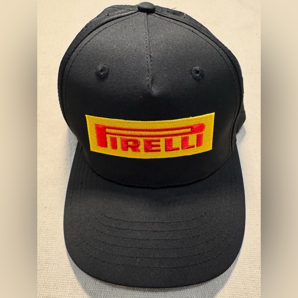 Pirelli Hat Cap Strap Back Black Yellow Red Racing Embroidered Patch Mens NWOT